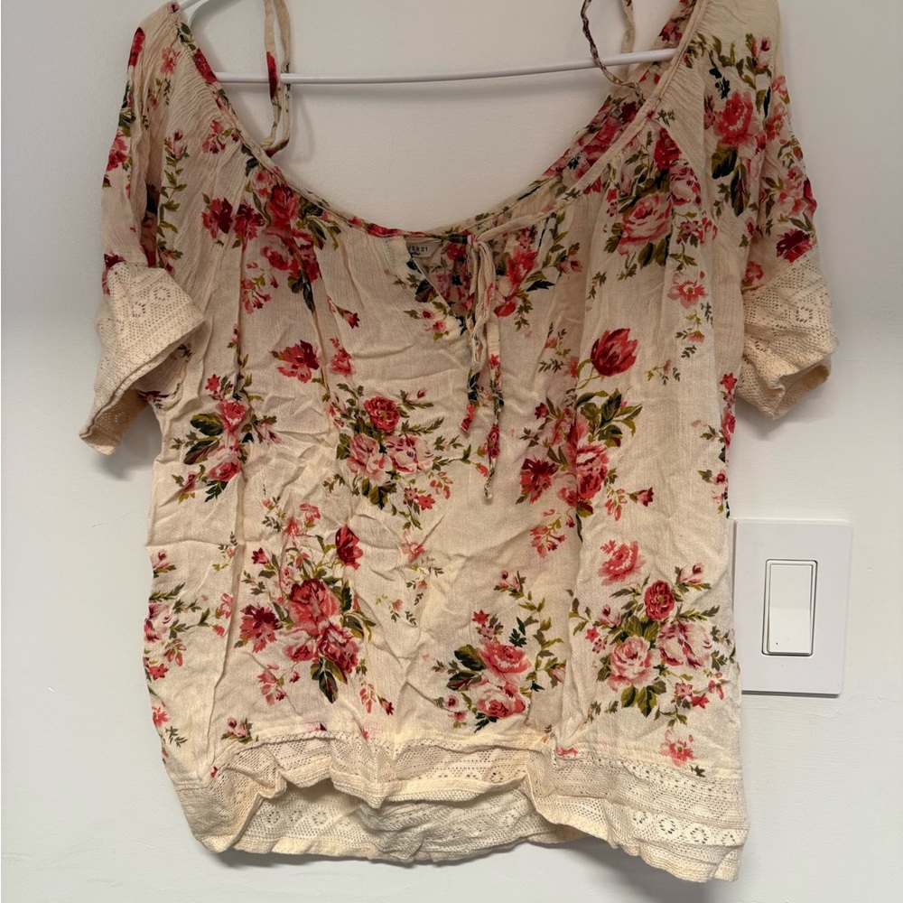 Forever 21 Floral Cream and Pink Top